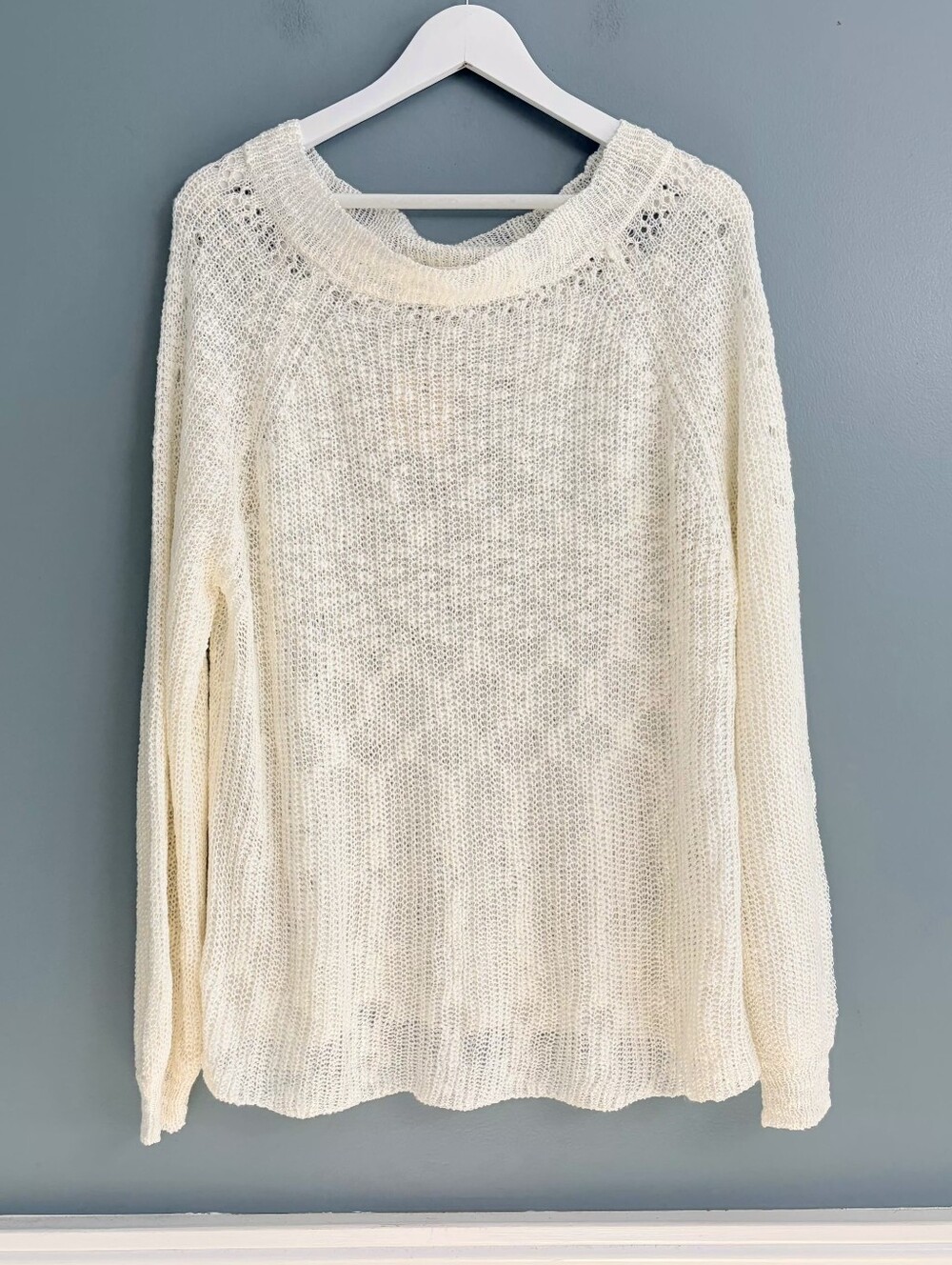 And The Why Ivory Distressed Open Knit Slouchy Sweater NWT S/M